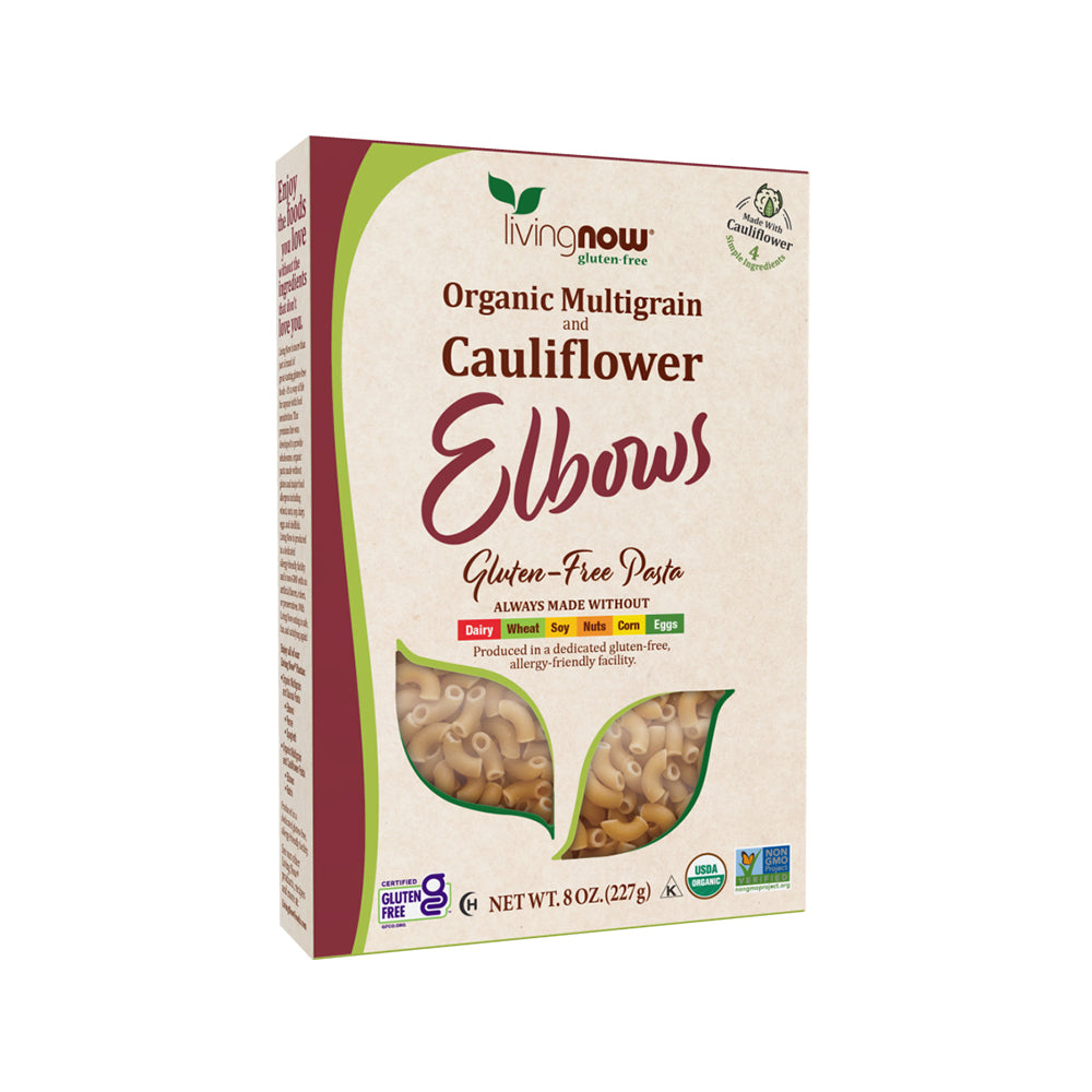 NOW, Living NOW, NOW Natural Foods, Organic Multigrain and Cauliflower Elbows Gluten Free Pasta, Made Without Dairy, Wheat, Soy, Nuts, Corn or Eggs, 8 oz (227g)