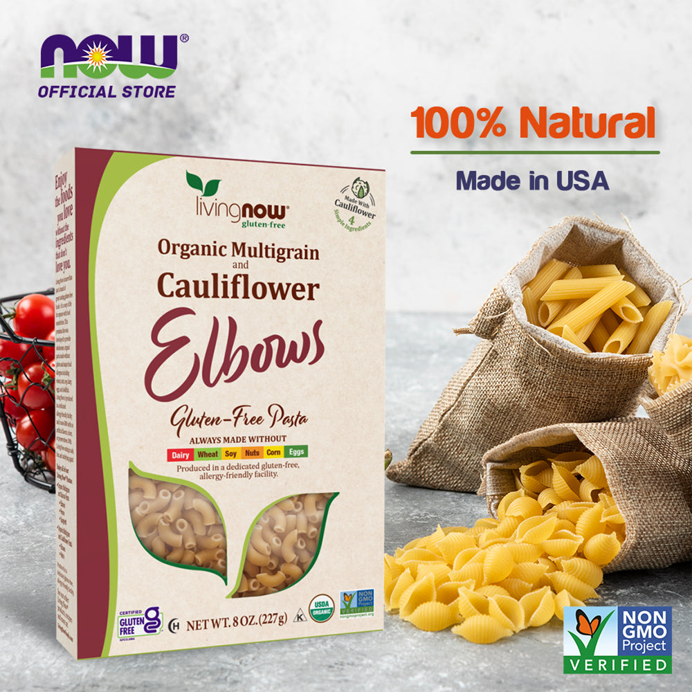 NOW, Living NOW, NOW Natural Foods, Organic Multigrain and Cauliflower Elbows Gluten Free Pasta, Made Without Dairy, Wheat, Soy, Nuts, Corn or Eggs, 8 oz (227g) - Bloom Concept