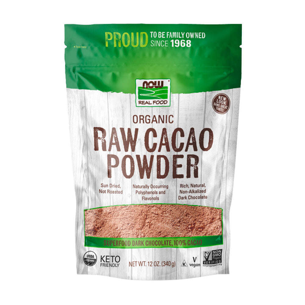 NOW Foods, Organic Raw Cacao Powder, with Polyphenols and Flavonols, Sun-Dried, Intensely Rich Flavor, (340 g) - Bloom Concept