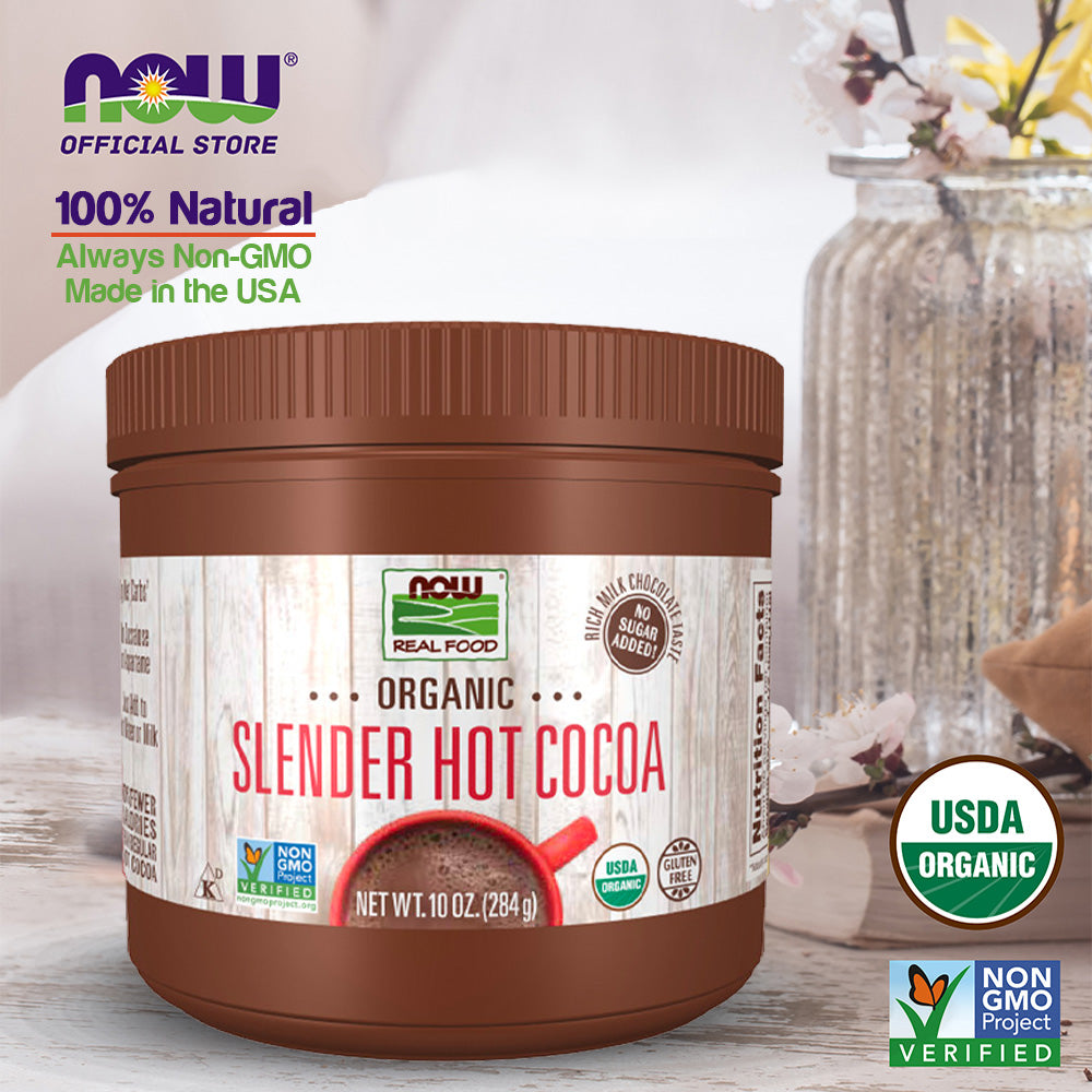 NOW Foods, Organic Cocoa Lover's Slender Hot Cocoa, No Sugar Added, Certified Non-GMO, Kosher, 10-Ounce (284g) - Bloom Concept