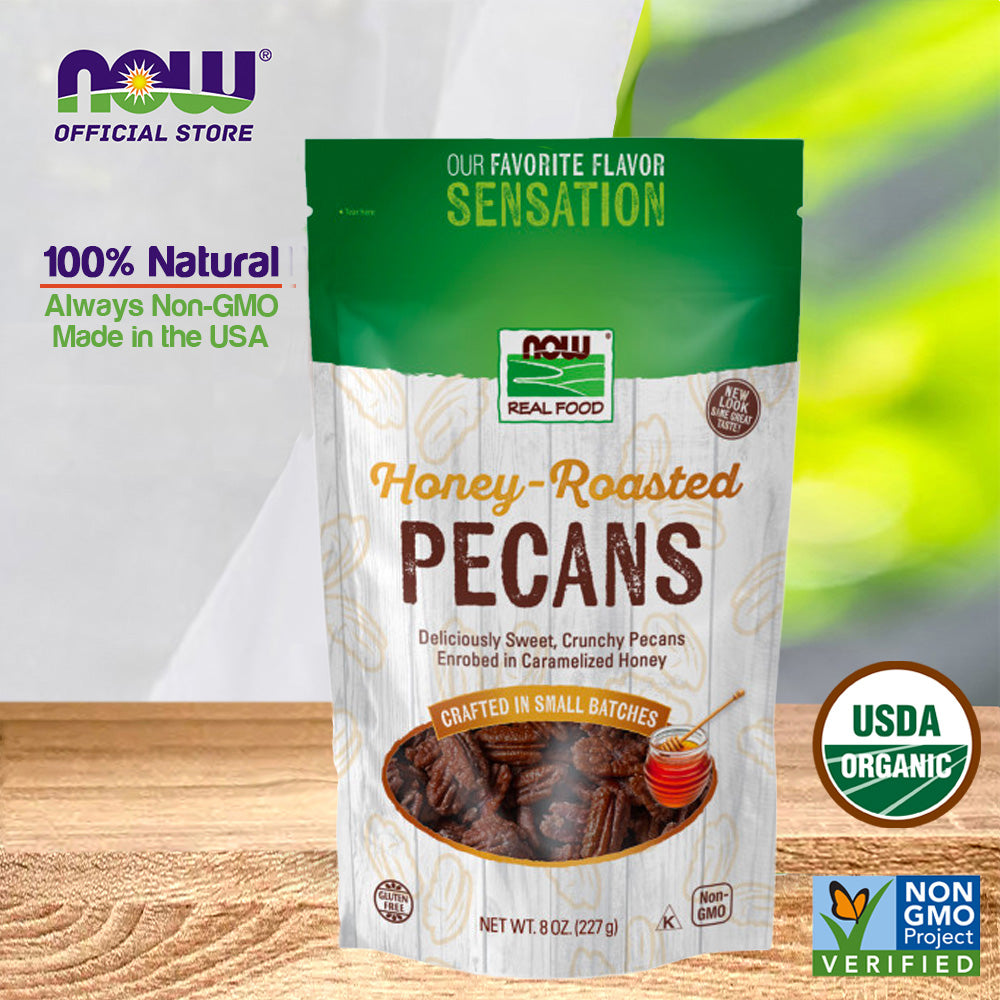 NOW Foods, Honey-Roasted Pecans, Sweet and Crunchy Pecans Fused with Caramelized Honey, 8-Ounce (227 g) - Bloom Concept