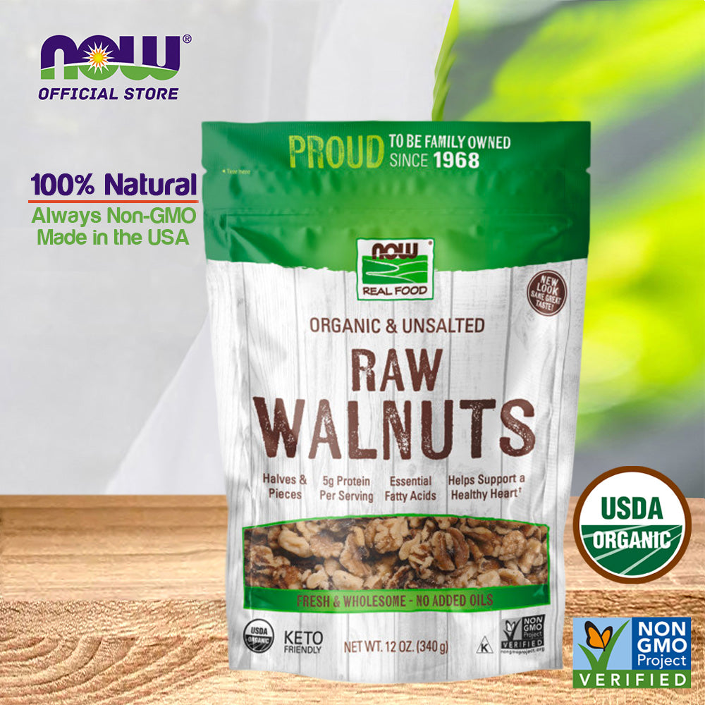 NOW Foods, Certified Organic Walnuts, Raw and Unsalted, Good Source of Protein and Healthy Fatty Acids, 12-Ounce (340 g) - Bloom Concept