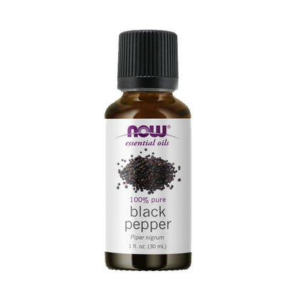 NOW Essential Oils, Black Pepper Oil, Spicy Aromatherapy Scent, Steam Distilled, 100% Pure, Vegan, Child Resistant Cap, 1-Ounce (30ml) Essential oils NOW Foods USA