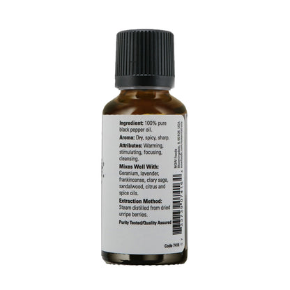 NOW Essential Oils, Black Pepper Oil, Spicy Aromatherapy Scent, Steam Distilled, 100% Pure, Vegan, Child Resistant Cap, 1-Ounce (30ml) Essential oils NOW Foods USA