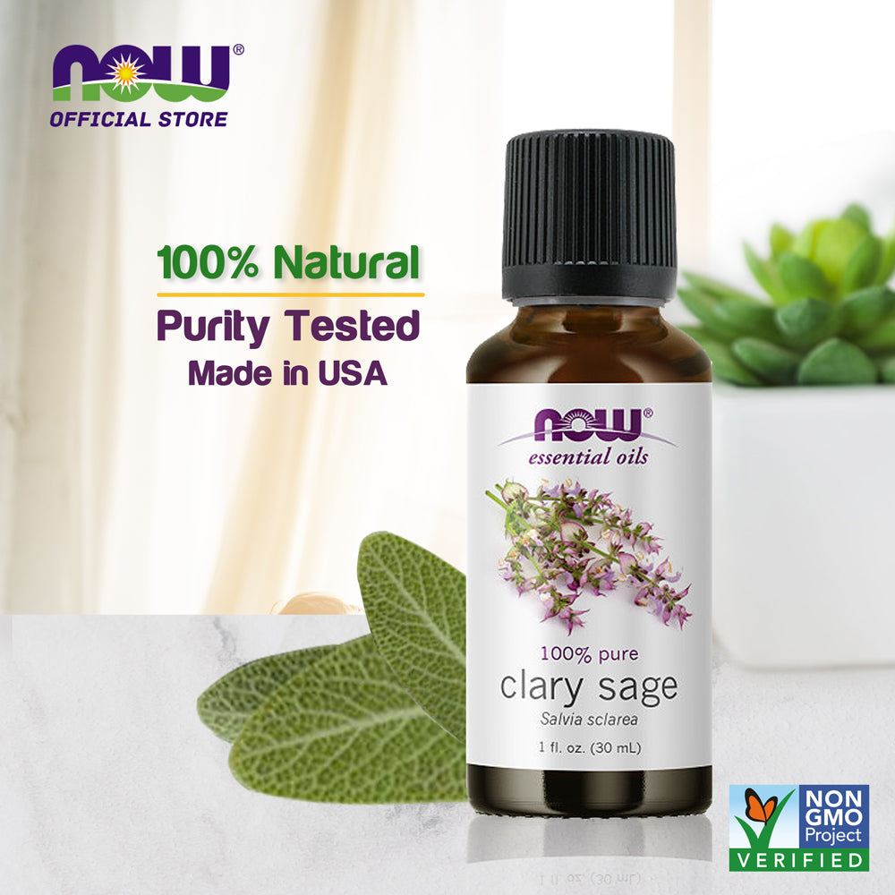 NOW Essential Oils, Clary Sage Oil, Focusing Aromatherapy Scent, Steam Distilled, 100% Pure, Vegan, Child Resistant Cap, 1-Ounce (30ml) - Bloom Concept