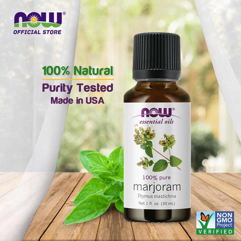 NOW Essential Oils, Marjoram Oil, Normalizing Aromatherapy Scent, Cold Pressed, 100% Pure, Vegan, Child Resistant Cap, 1-Ounce (30ml) - Bloom Concept