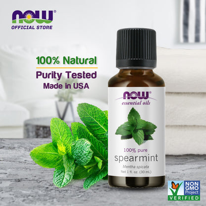 NOW FOODS Essential Oils, Spearmint Oil, Stimulating Aromatherapy Scent, Steam Distilled, 100% Pure, Vegan, Child Resistant Cap, 1-Ounce (30 ml) Essential oils NOW Foods USA