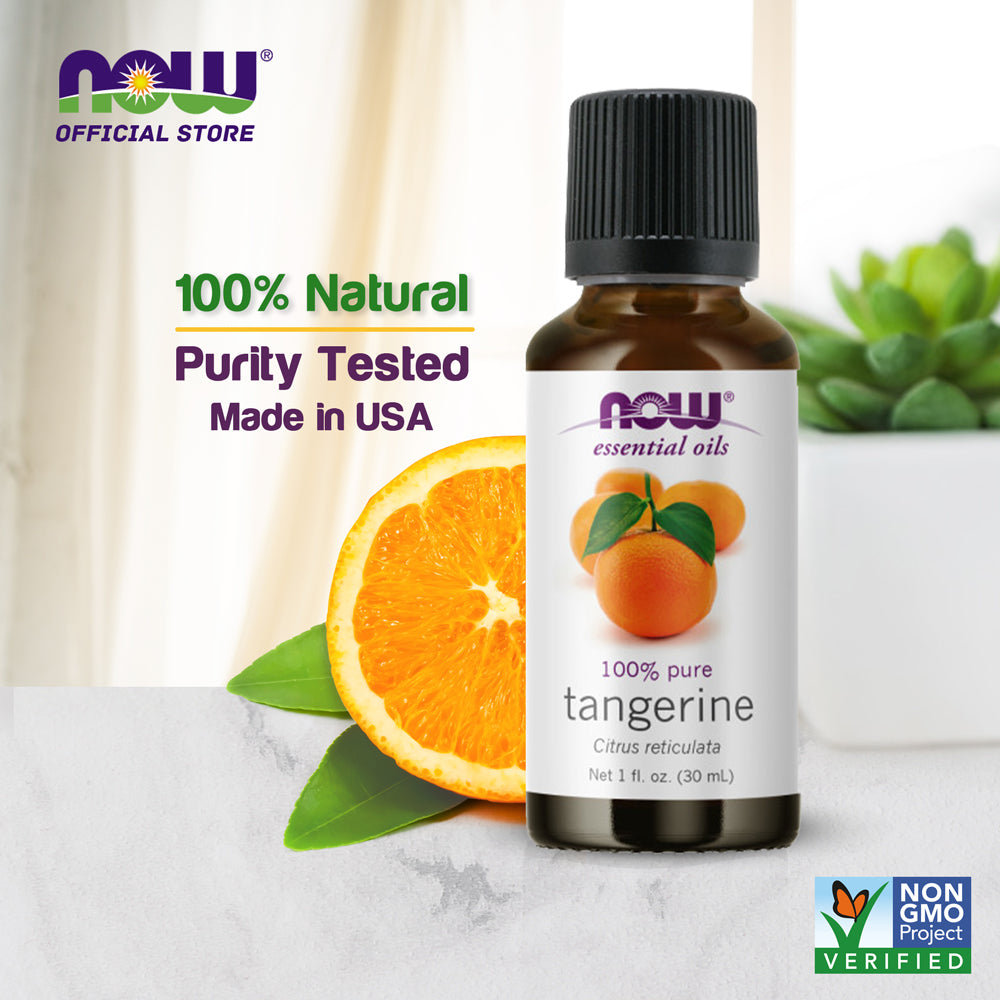 NOW FOODS Essential Oils, Tangerine Oil, Cheerful Aromatherapy Scent, Cold Pressed, 100% Pure, Vegan, Child Resistant Cap, 1-Ounce (30 ml) - Bloom Concept