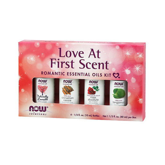 (Best by 10/24) NOW Essential Oils, Love at First Scent Aromatherapy Kit, 4x10ml Including Bergamot, Cinnamon Cassia, Rose Absolute and our Naturally Loveable Essential Oil Blend With Child Resistant Caps - Bloom Concept