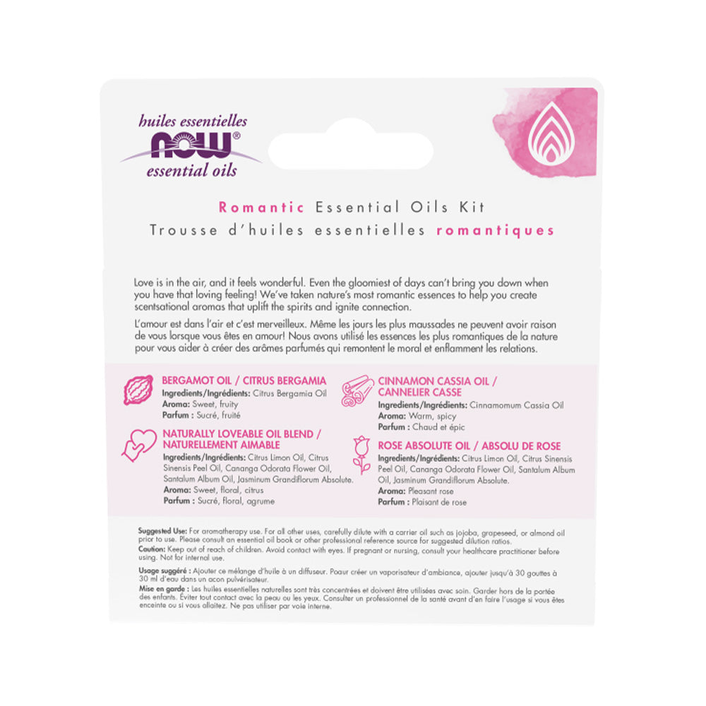 NOW Essential Oils, Love at First Scent Aromatherapy Kit, 4x10ml Including Bergamot, Cinnamon Cassia, Rose Absolute and our Naturally Loveable Essential Oil Blend With Child Resistant Caps Essential oils NOW Foods USA