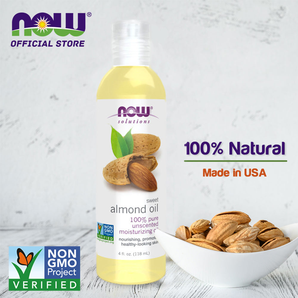 NOW Solutions, Sweet Almond Oil, 100% Pure Moisturizing Oil, Promotes Healthy-Looking Skin, Unscented Oil, 4-Ounce (118ml) - Bloom Concept