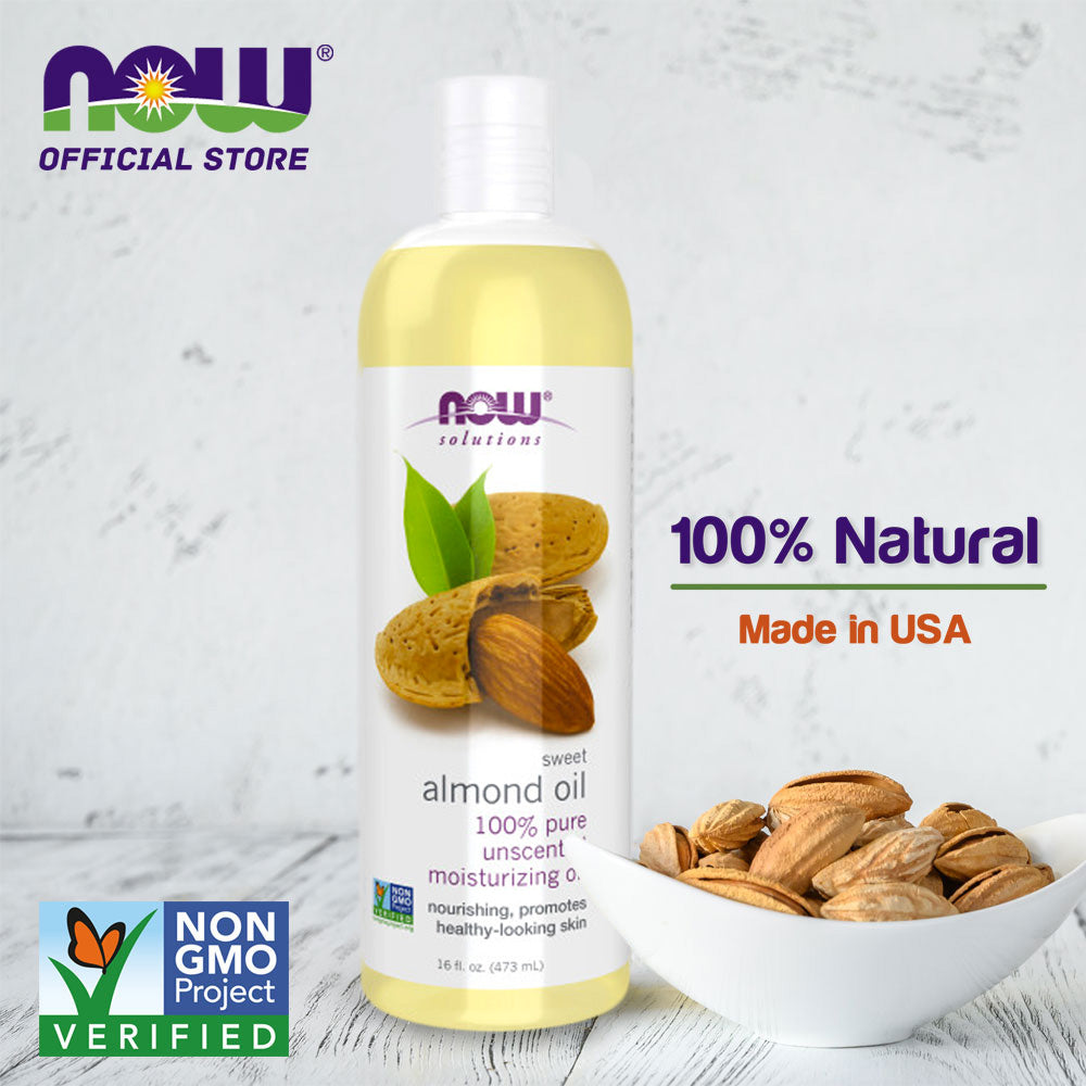 NOW Solutions, Sweet Almond Oil, 100% Pure Moisturizing Oil, Promotes Healthy-Looking Skin, Unscented Oil, 16-Ounce (473ml) - Bloom Concept