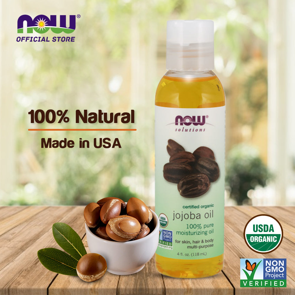 NOW Solutions, Organic Jojoba Oil, Moisturizing Multi-Purpose Oil for Face, Hair and Body, 4-Ounce (118ml) - Bloom Concept