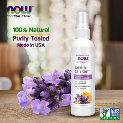 NOW Essential Oils, Take A Zen Ten™ Aroma Mist Featuring Relaxing Pure Essential Oils 4oz (118ml) Essential oils NOW Foods USA