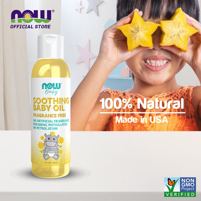 NOW Baby, Soothing Baby Oil, Fragrance Free, No Artificial Fragrance, Parabens, Phthalates, or Petrolatum, 4-Ounce Personal Care NOW Foods USA