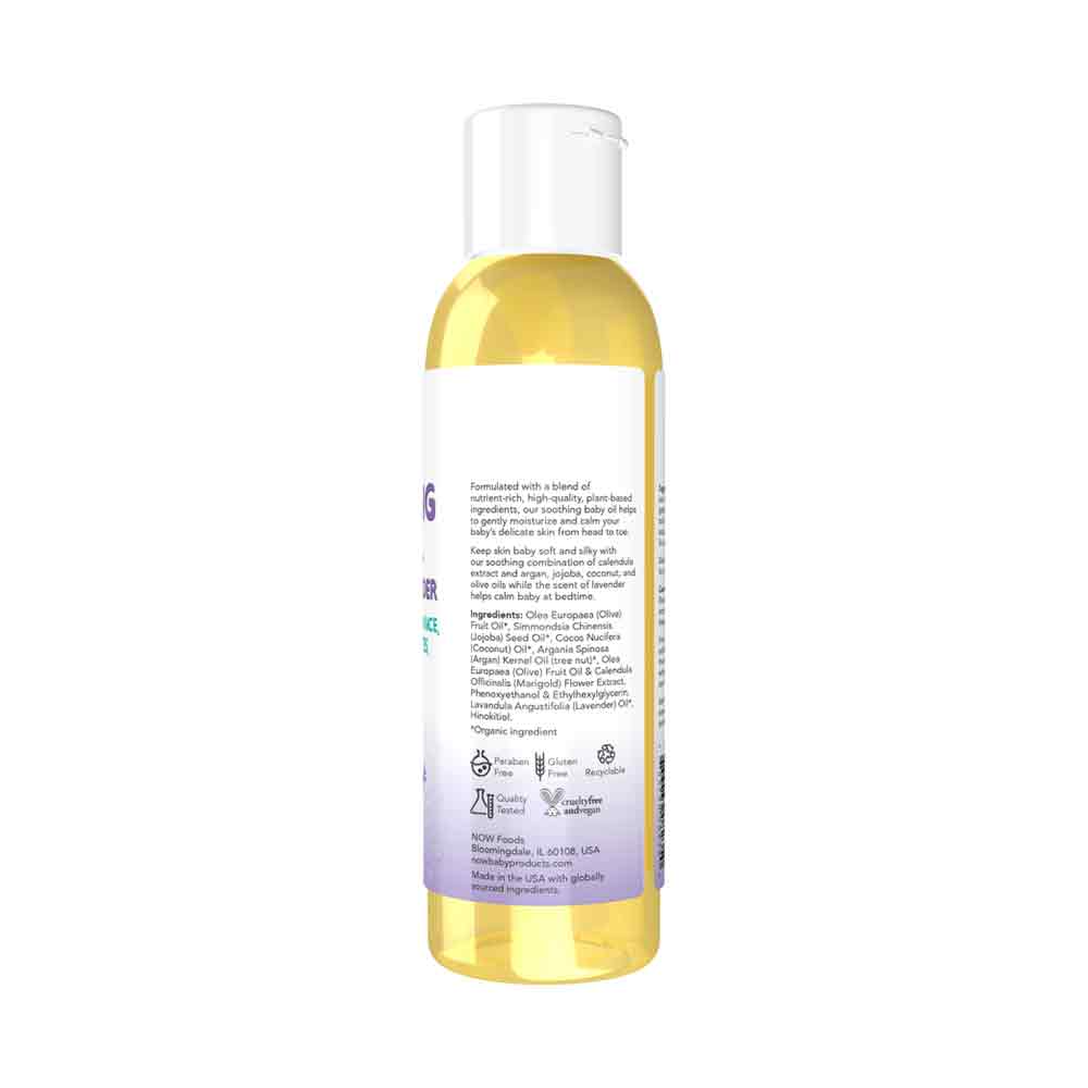NOW Baby, Soothing Baby Oil, Calming Lavender, No Artificial Fragrance, Parabens, Phthalates, or Petrolatum, 4-Ounce (118ml) - Bloom Concept