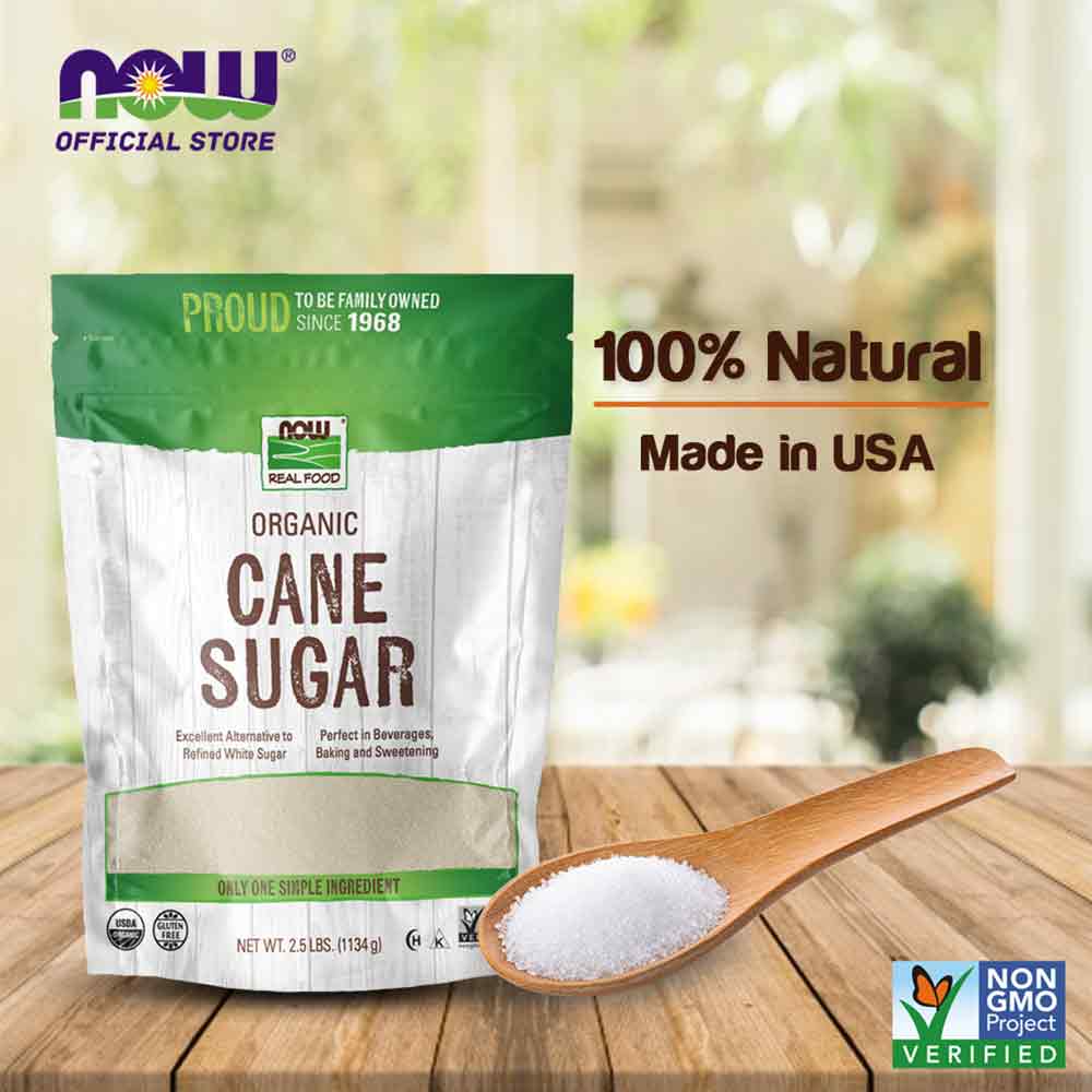 NOW Foods, Certified Organic Cane Sugar, Powder from Pure Evaporated Cane Syrup, Excellent Substitute for Refined White Sugar, Certified Non-GMO, 2.5-Pound. (1134g) - Bloom Concept