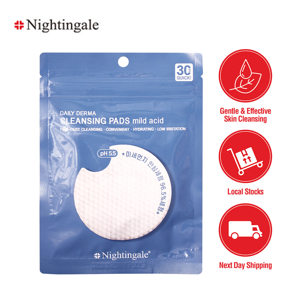 Gentle Daily Derma Cleansing Pads by Nightingale - Mild Acid pH 5.5 - Gentle Facial Cleanser for Sensitive Skin, Exfoliating, Sebum Control, Hydration, Korean Skincare (70 pads/10pads)) - Bloom Concept