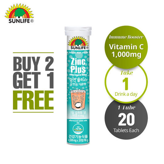 (Buy 2 Free 1) Sunlife Zinc Plus Orange & Grapefruit Flavored Effervescent 20 Tablets - Bloom Concept