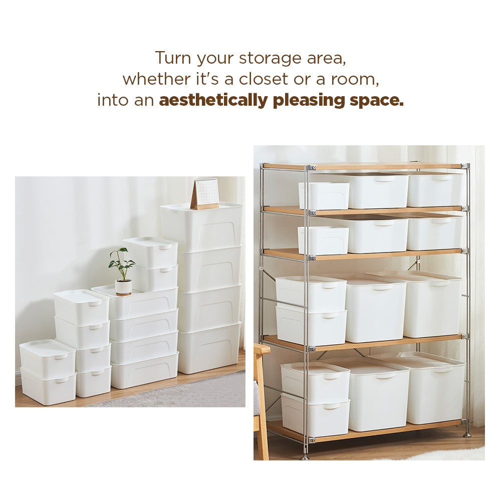 [Morilins Home] White Japanese-Style Clean & Modern Design Stackable White Lidded Plastic Storage Box - Bloom Concept