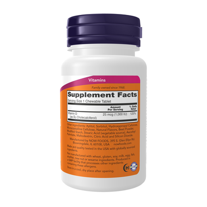 NOW Supplements, Vitamin D-3 1,000 IU, Fruit Flavor, Structural Support*, 180 Chewables Vitamins &amp; Supplements NOW Foods USA