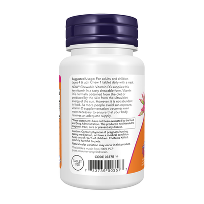 NOW Supplements, Vitamin D-3 1,000 IU, Fruit Flavor, Structural Support*, 180 Chewables Vitamins &amp; Supplements NOW Foods USA