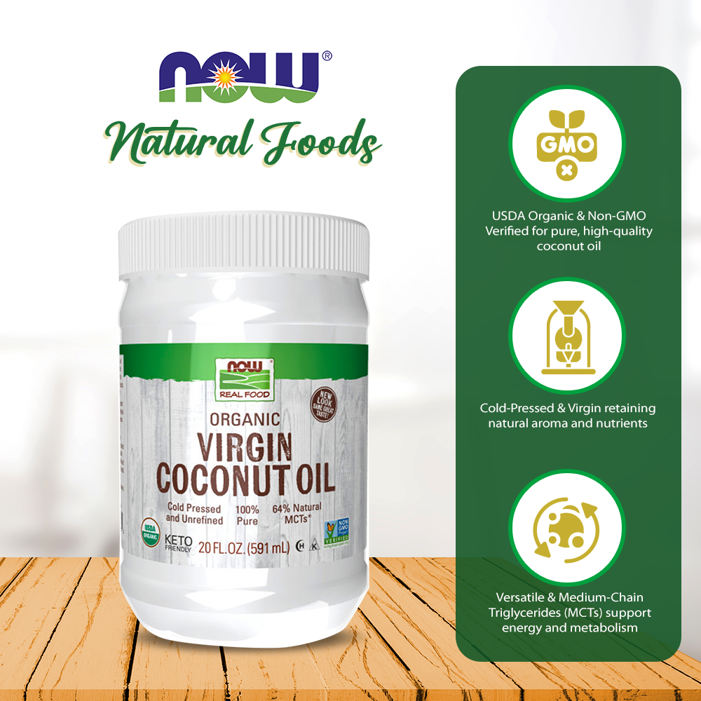 NOW Foods, Certified Organic Virgin Coconut Cooking Oil, Cold-Presesed and Unrefined, Trans Fat Free, 100% Pure and Certified Non-GMO, 20-Ounce (591ml) Natural Foods NOW Foods USA