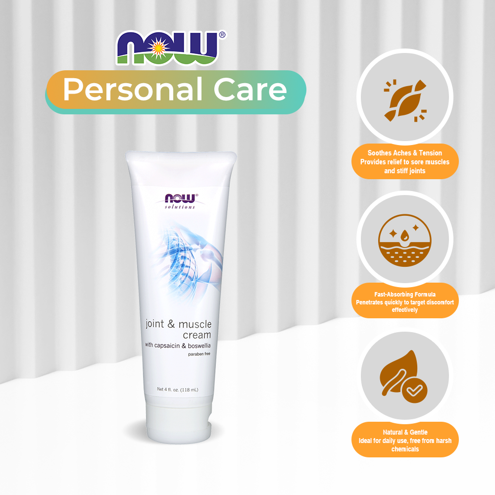 NOW Solutions, Joint &amp; Muscle Cream with Capsaicin and Boswellia, Paraben Free, 4-Ounce (118ml)