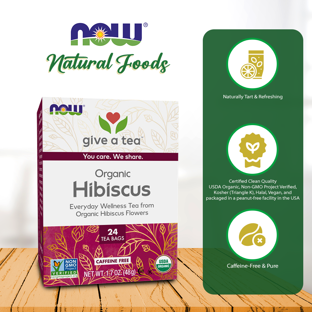 Now Foods, Organic Real Tea, Organically Hip Hibiscus, Caffeine-Free, 24 Tea Bags, 1.7 oz (48 g) Natural Foods NOW Foods USA