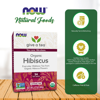 Now Foods, Organic Real Tea, Organically Hip Hibiscus, Caffeine-Free, 24 Tea Bags, 1.7 oz (48 g) Natural Foods NOW Foods USA
