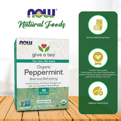 NOW Foods, Certified Organic Peppermint Tea, Soothing and Refreshing, Caffeine-Free, No Artificial Colors, Flavors, Preservatives or Sugars, 24-Count Natural Foods NOW Foods USA