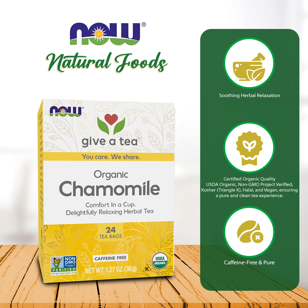 NOW Foods, Chamomile Tea, Comfort in a Cup, Relaxing and Caffeine-Free, Non-GMO, 24-Count Natural Foods NOW Foods USA