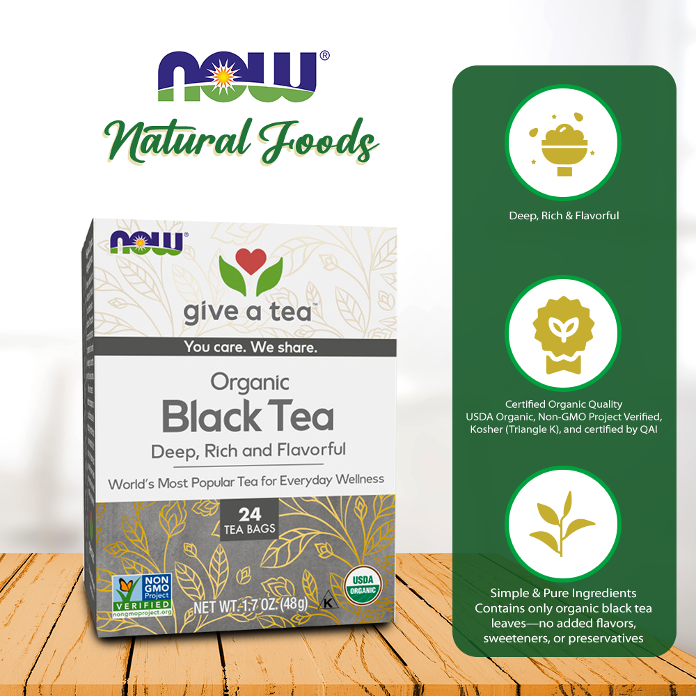 NOW Foods, Certified Organic Black Tea, Deep Rich Flavor, Non-GMO, with Catechins and Flavonols, 24-Count Beverages NOW Foods USA