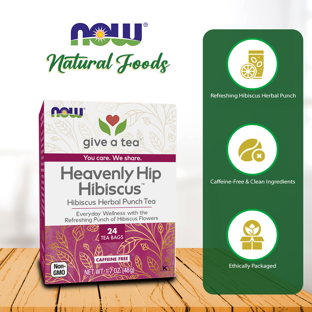 NOW Foods Heavenly Hip Hibiscus™, Hibiscus Herbal Punch Tea, Everyday Wellness with the Refreshing Punch of Hibiscus Flowers, Caffeine Free, 24 Tea Bags Natural Foods NOW Foods USA