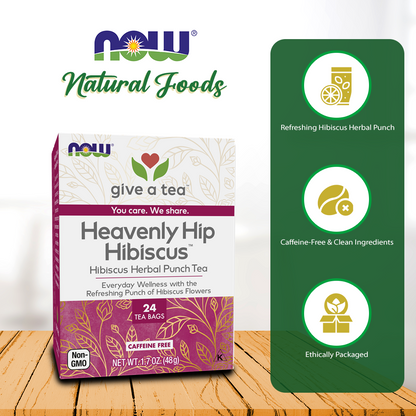 NOW Foods Heavenly Hip Hibiscus™, Hibiscus Herbal Punch Tea, Everyday Wellness with the Refreshing Punch of Hibiscus Flowers, Caffeine Free, 24 Tea Bags Natural Foods NOW Foods USA