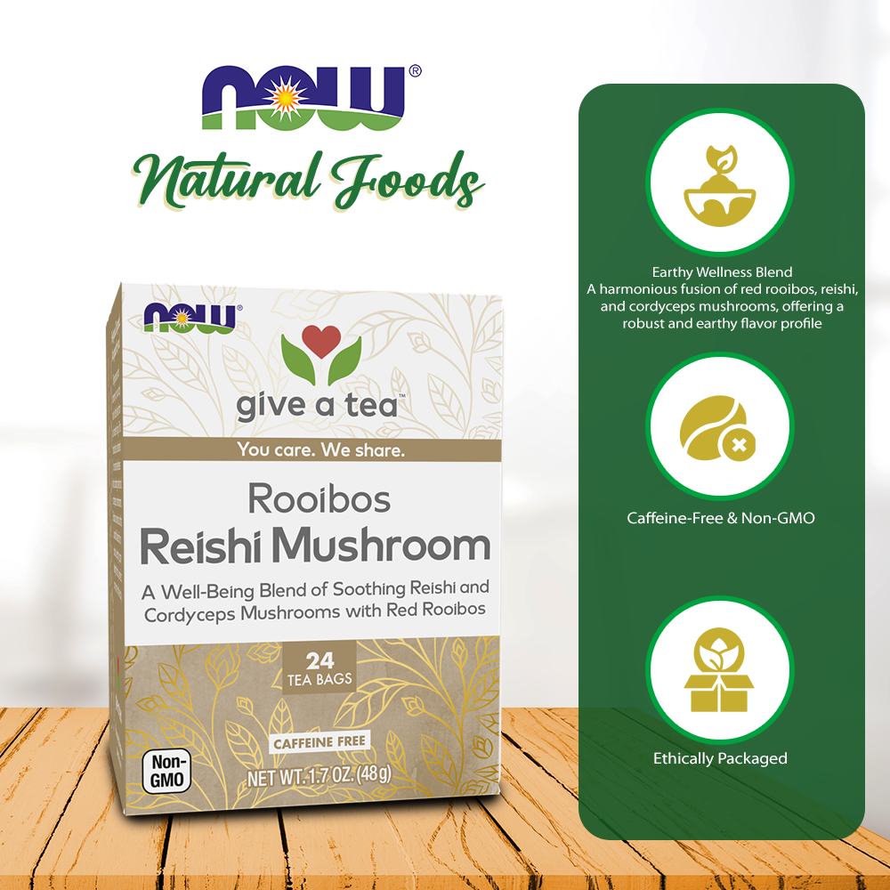NOW Foods, Rooibos Reishi Mushroom Tea, Caffeine-Free, Non-GMO, 24 tea bags Natural Foods NOW Foods USA