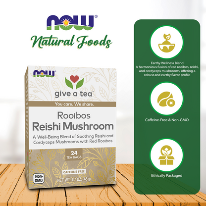 NOW Foods, Rooibos Reishi Mushroom Tea, Caffeine-Free, Non-GMO, 24 tea bags Natural Foods NOW Foods USA