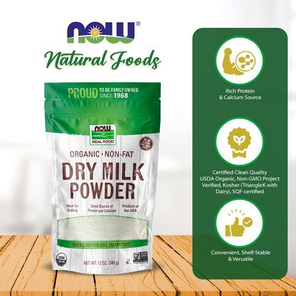 (Best by 01/26) NOW Foods, Organic Non-Fat Dry Milk Powder with Protein and Calcium, Product of the USA, 12-Ounce (340g) Natural Foods NOW Foods USA