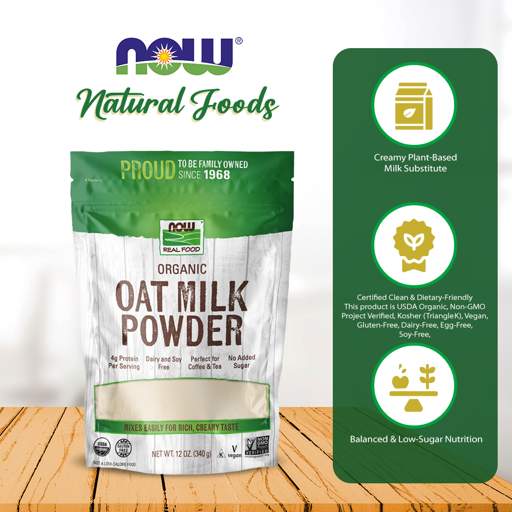 NOW Foods, Organic Oat Milk Powder, Dairy and Soy Free, No Sugar Added, Vegan, NGMO, Gluten Free, 12 Ounce (340g) Natural Foods NOW Foods USA