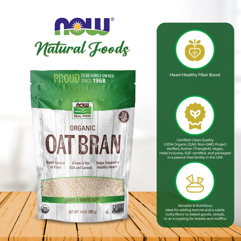 NOW Foods, Organic Oats Bran, Source of Fiber and Protein, USA Grown, Non-GMO Project Verified, 14-Ounce (397 g) Natural Foods NOW Foods USA