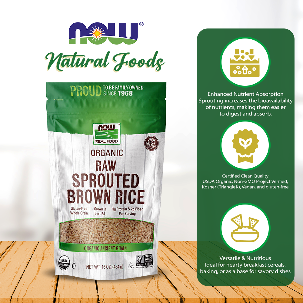 NOW Foods, Organic Sprouted Brown Rice, Raw, Gluten-Free and Whole Grain, 16-Ounce (454g) Natural Foods NOW Foods USA