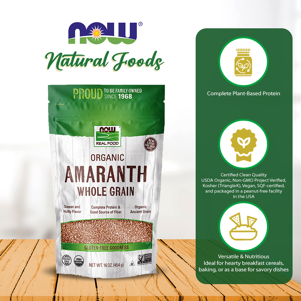 NOW Foods, Organic Amaranth Whole Grain, Source of Protein and Fiber, Gluten-Free, Certified Non-GMO, 16-Ounce (454g) Natural Foods NOW Foods USA