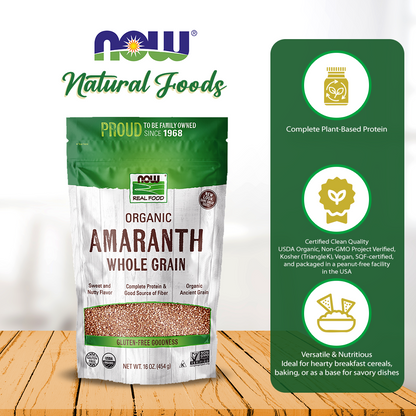 NOW Foods, Organic Amaranth Whole Grain, Source of Protein and Fiber, Gluten-Free, Certified Non-GMO, 16-Ounce (454g) Natural Foods NOW Foods USA