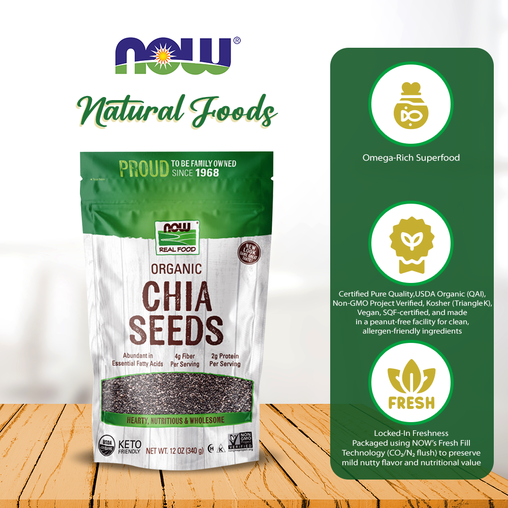 NOW Foods, Organic Black Chia Seeds, Non-GMO, Source of Healthy Fatty Acids and Fiber, 12-Ounce (Packaging May Vary)(340g) Natural Foods NOW Foods USA