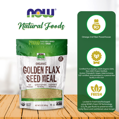 NOW Foods, Organic Golden Flax Seed Meal, Source of Essential Fatty Acids and Fiber, Cold-Processed, Certified Non-GMO, 22-Ounce (624 g) Natural Foods NOW Foods USA