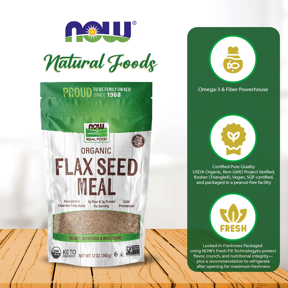 NOW Foods, Organic Flax Seed Meal, Source of Essential Fatty Acids and Fiber, Cold-Processed, Certified Non-GMO, 12-Ounce (340 g) Natural Foods NOW Foods USA