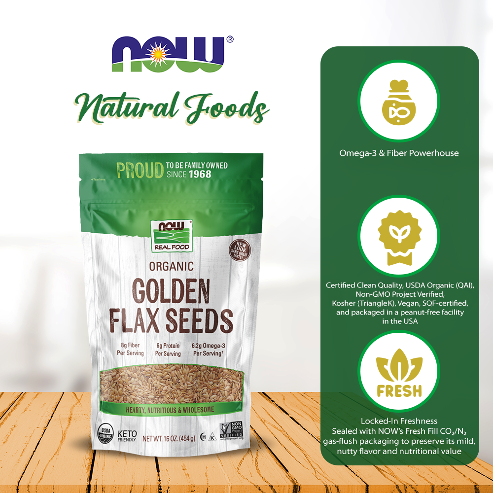 (Best by 01/26) NOW Foods, Organic Golden Flax Seeds, Source of Essential Fatty Acids and Fiber, Certified Non-GMO, 16-Ounce (454 g) Natural Foods NOW Foods USA