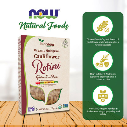 NOW, Living NOW, NOW Natural Foods, Organic Multigrain and Cauliflower Rotini Gluten Free Pasta, Made Without Dairy, Wheat, Soy, Nuts, Corn or Eggs, 8oz (227g) Natural Foods NOW Foods USA