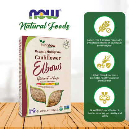 NOW, Living NOW, NOW Natural Foods, Organic Multigrain and Cauliflower Elbows Gluten Free Pasta, Made Without Dairy, Wheat, Soy, Nuts, Corn or Eggs, 8 oz (227g) Natural Foods NOW Foods USA