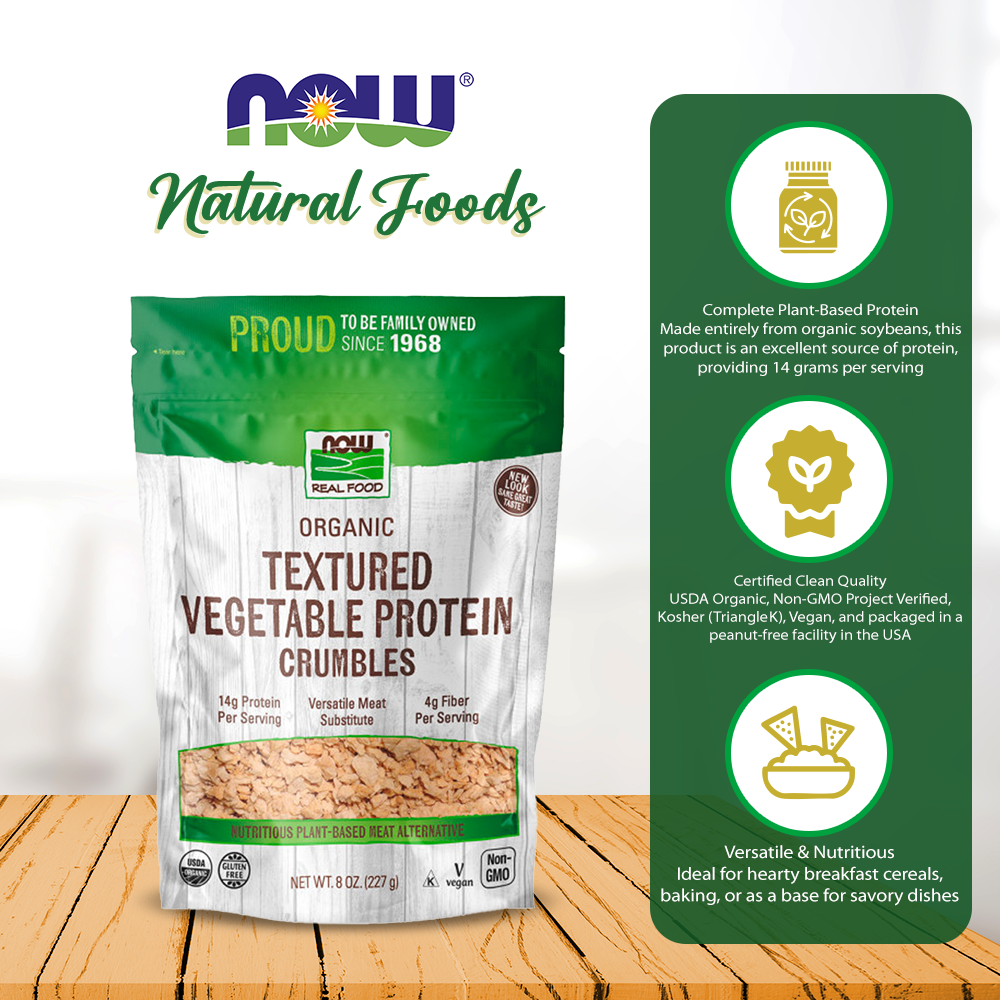 NOW Foods, Organic Textured Soy Protein Granules, Non-GMO, Versatile, Vegetable-Sourced Protein, 8-Ounce (227g) Natural Foods NOW Foods USA